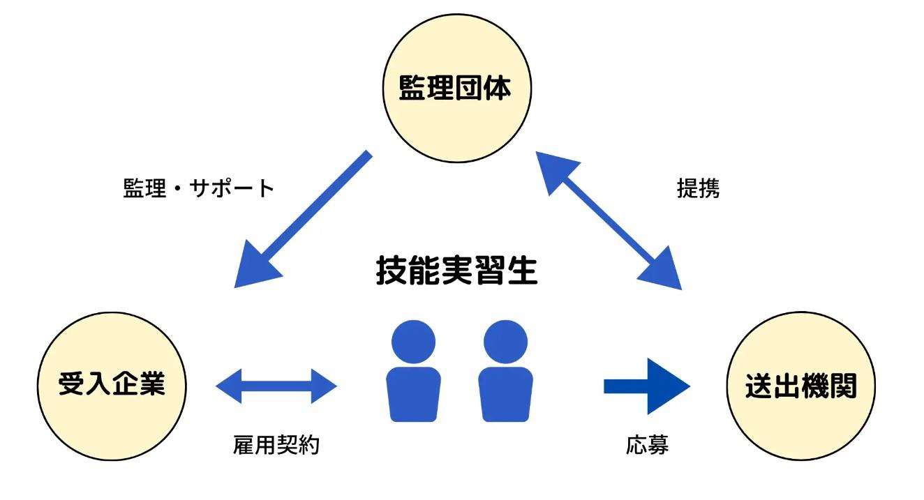 監理団体・送出機関・企業・技能実習生の相関図